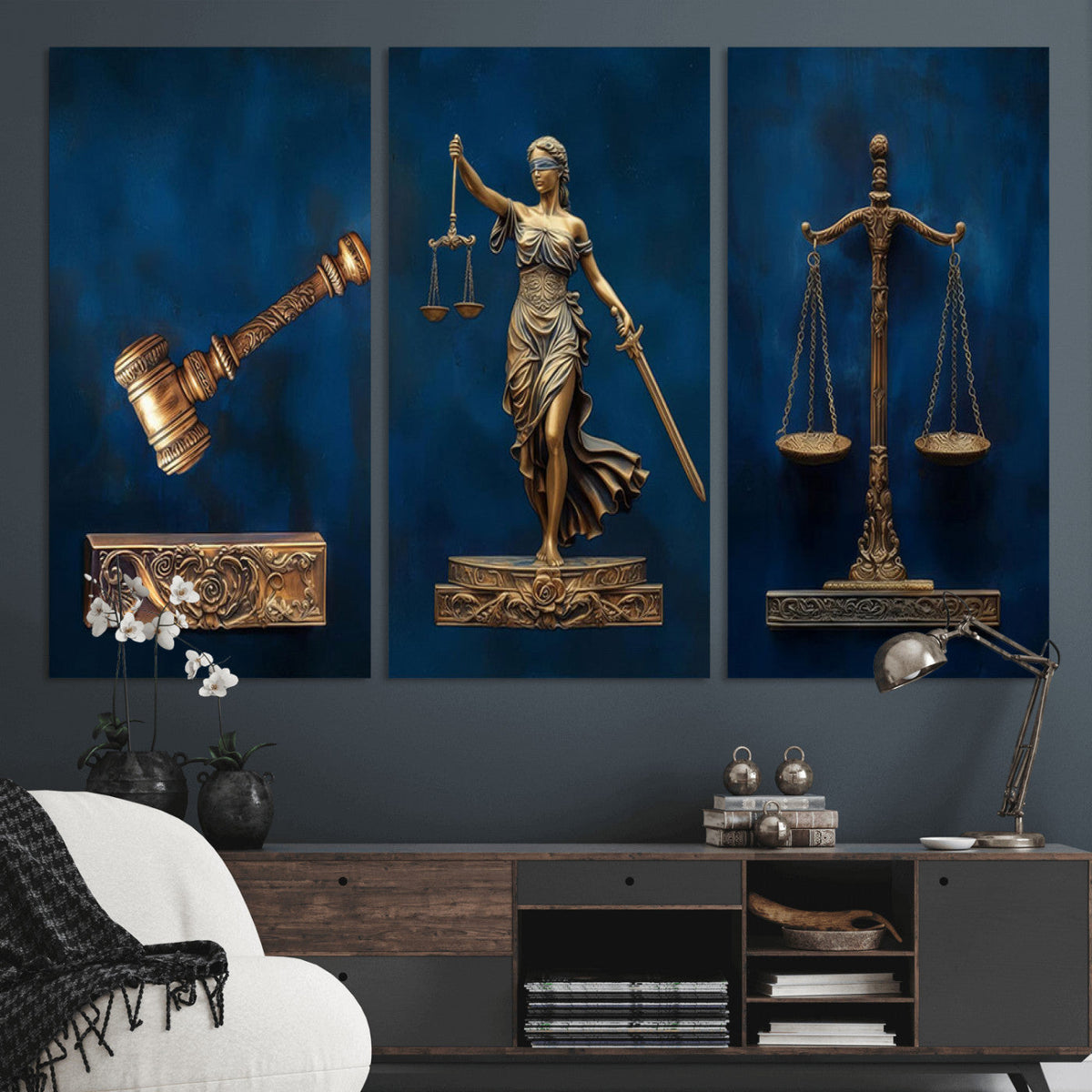Lady Justice Wall Art Canvas Print – Elegant Gold Legal