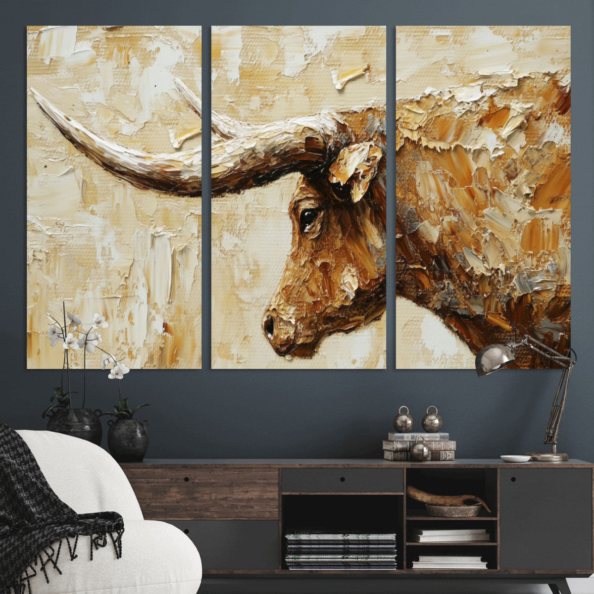 Rustic Longhorn Bull Wall Art Canvas Print – Vintage Western