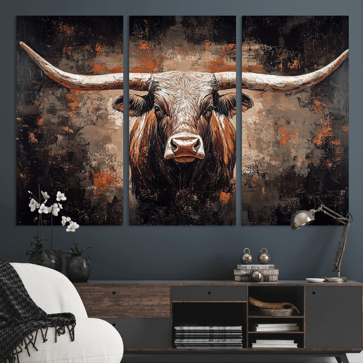 Abstract Longhorn Wall Art Canvas Print – Vintage Western