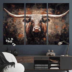 Abstract Longhorn Wall Art Canvas Print – Vintage Western
