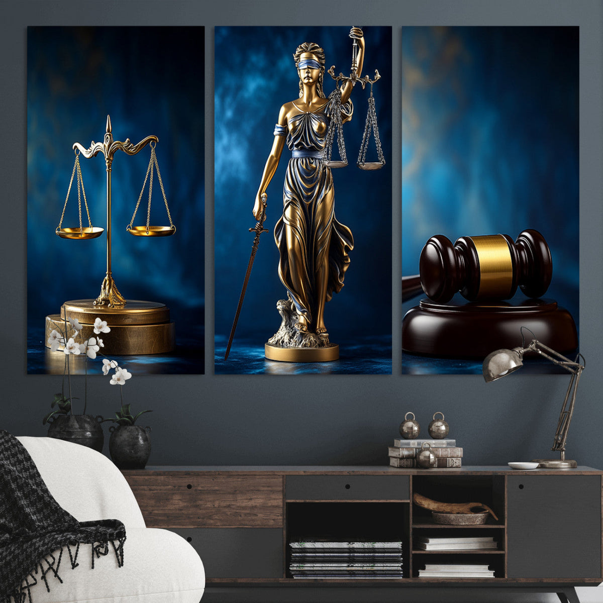 Lady Justice Wall Art Canvas Print – Elegant Gold Legal
