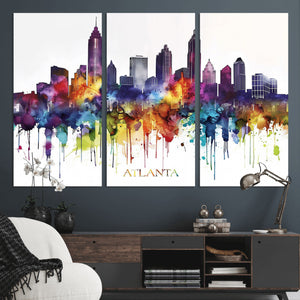 Atlanta Skyline Wall Art Canvas Print – Framed Colorful
