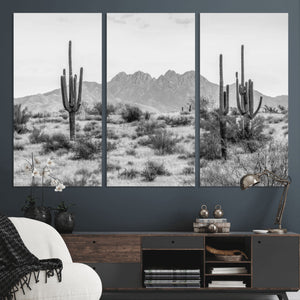 Black White Arizona Desert Canvas Wall Art Cactus Farmhouse