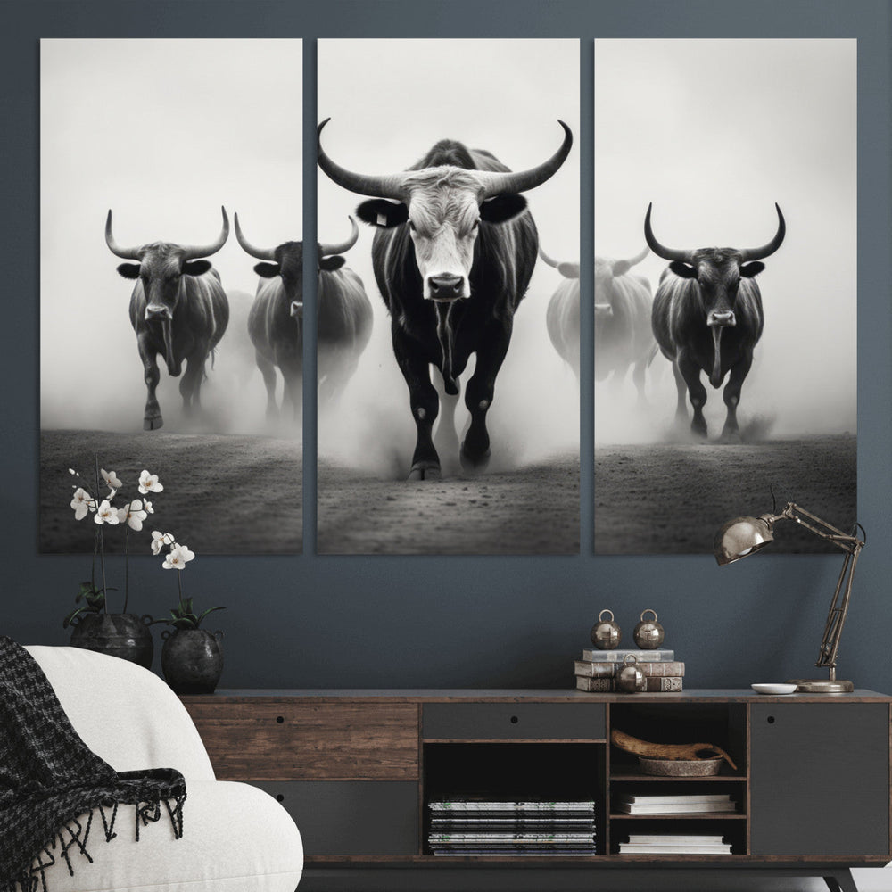 Texas Longhorn Wall Art Canvas Print, Framed Speckled Cow
