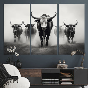 Texas Longhorn Wall Art Canvas Print, Framed Speckled Cow