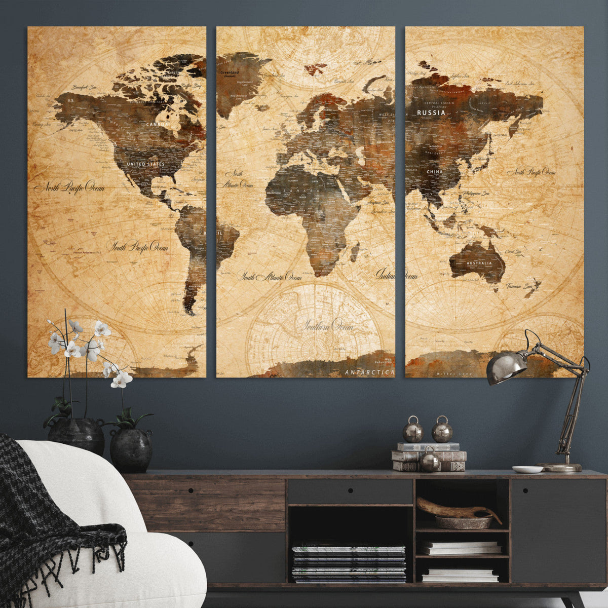 Push Pin World Map Canvas Print – Travel Tracker Wall Art