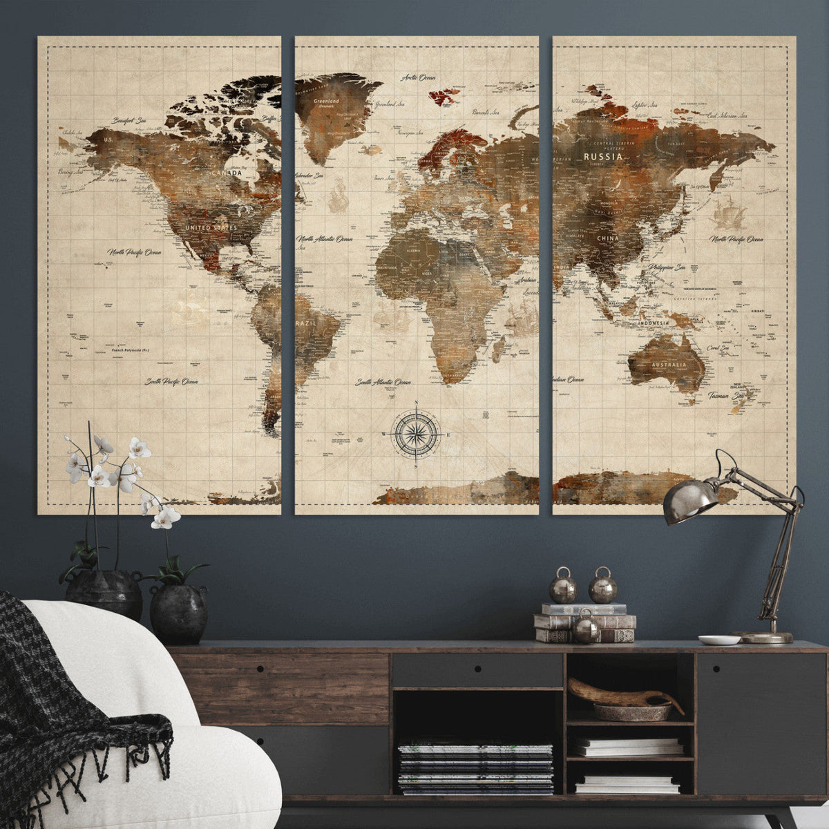 World Map Canvas Print – Framed Detailed Map of the World