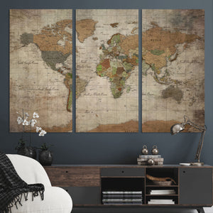 World Map Canvas Print – Framed Travel Map Wall Art for