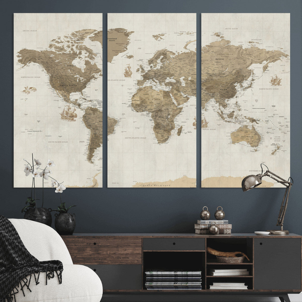Detailed World Map Wall Art Canvas Print