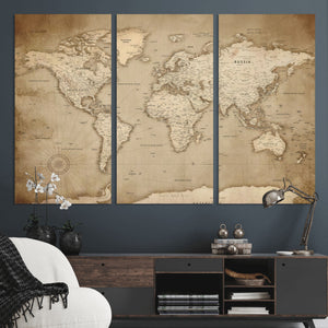 Colorful Watercolor World Map Canvas Wall Art – Framed
