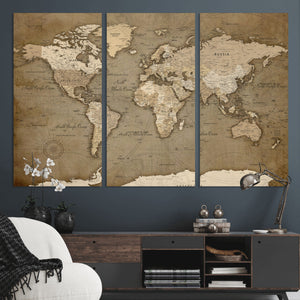 World Map Wall Art Canvas Print, Framed Map Art Picture