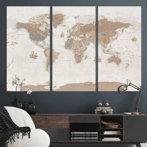Framed Large World Map Canvas Print for Office Decor