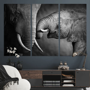 Elephant Family Wall Art Canvas, Framed Elephant Family