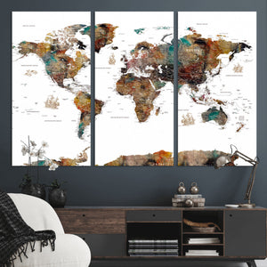 Watercolor World Map Canvas Print – Detailed Map of the