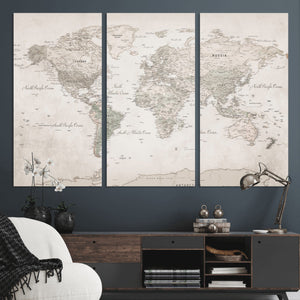 Antique Style World Map Canvas Print - Vintage Detailed