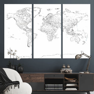World Map Canvas Print – Framed Modern Detailed Map of the