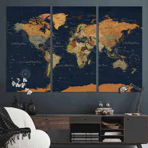 Modern World Map Canvas Print – Framed Detailed Map of the