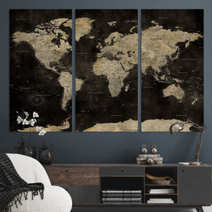 Push Pin World Map Canvas Wall Art Print, Interactive Travel