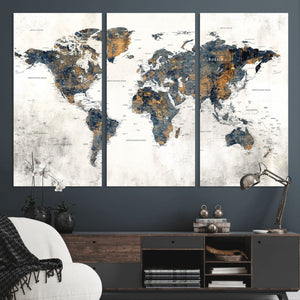 World Map Wall Art Canvas Print for Office Wall Decor