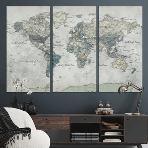 Neutral Vintage World Map Canvas Wall Art Print, Classic Map