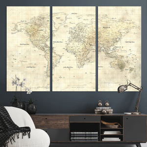 Colorful Watercolor World Map Canvas Wall Art – Framed