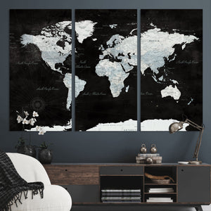 World Map Canvas Print – Framed Push Pin Wall Art, Color