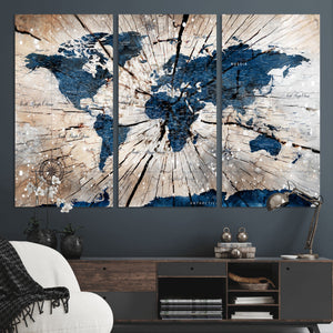 Rustic World Map Canvas Print – Framed Wall Art for Couples,