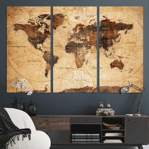 Modern Red and Gray World Map Canvas Print – Framed Wall Art