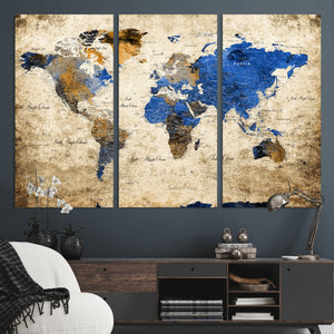 World Map Canvas Print – Colorful Abstract Travel Map,