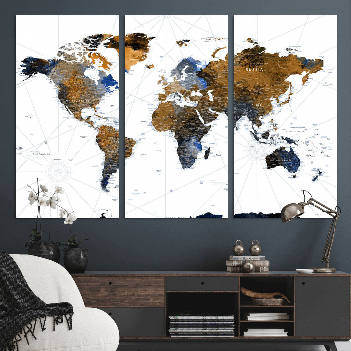 Colorful Watercolor World Map Canvas Wall Art – Framed