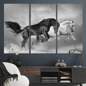 Wild Horses Wall Art Canvas Print – Framed Black and White