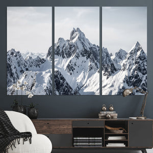 Snowy Mountain Range Canvas Print, Alpine Peaks Landscape