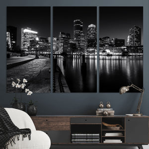 Boston Wall Art Canvas Print, Boston City Downtown Night