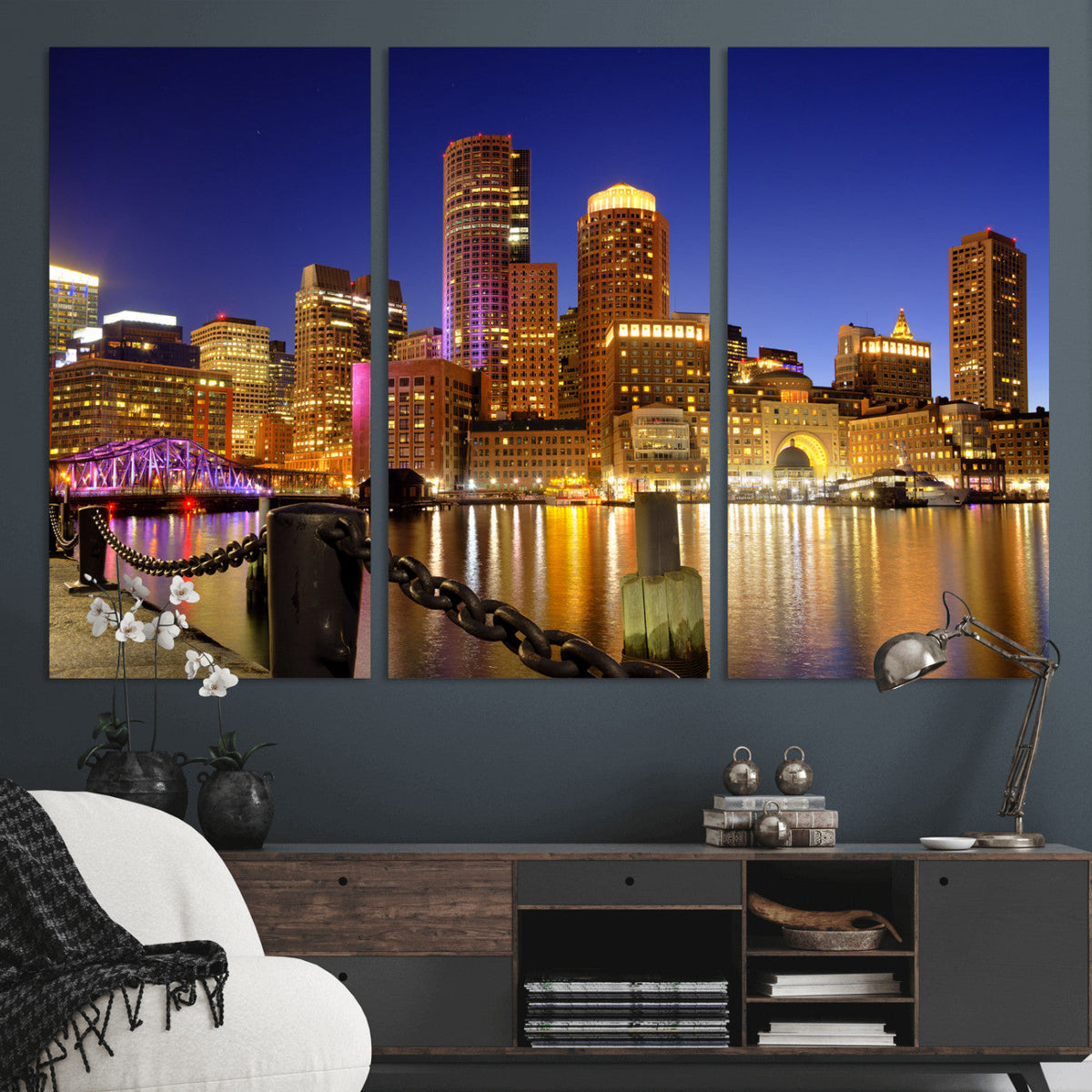 Boston Wall Art Canvas Print, Boston City Downtown Night