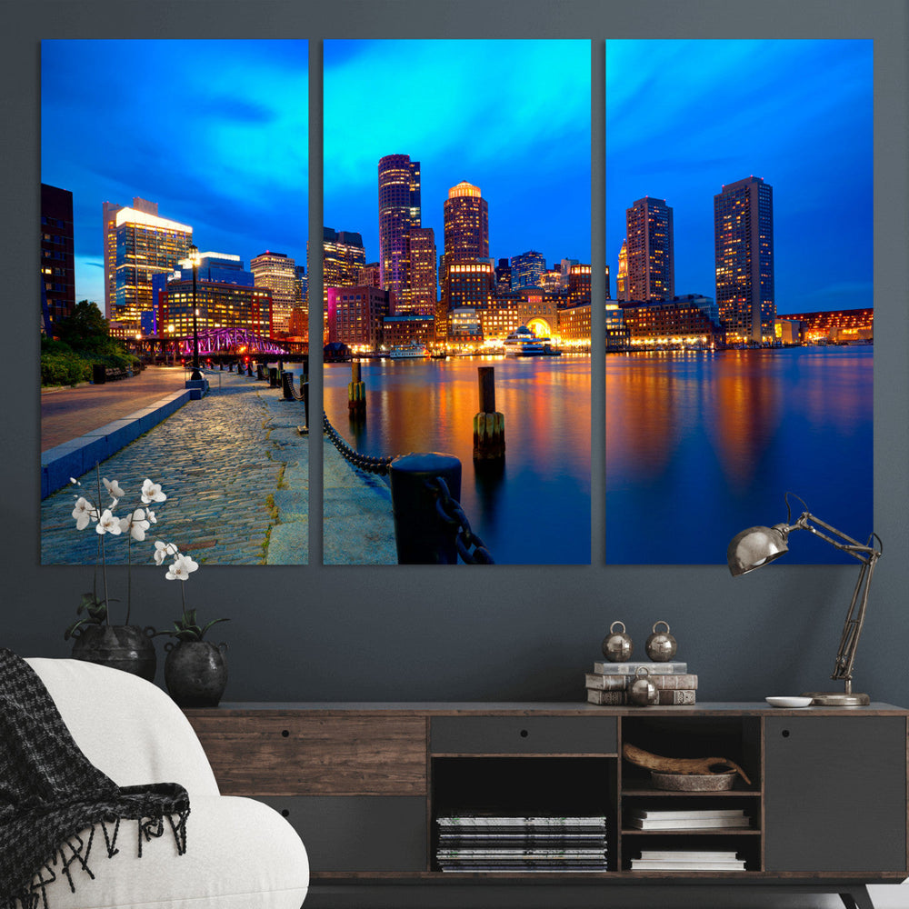 Boston Wall Art Canvas Print, Boston City Downtown Night