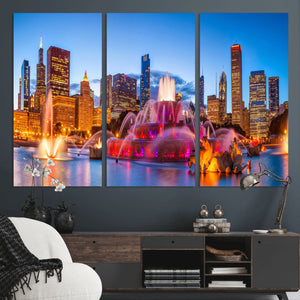 Chicago Wall Art Canvas Print, Chicago City Downtown Night
