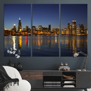 Chicago Wall Art Canvas Print - Chicago City Downtown Night