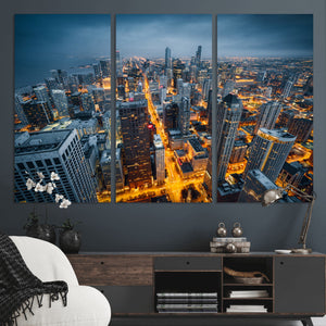 Chicago Wall Art Canvas Print - Chicago City Downtown Night