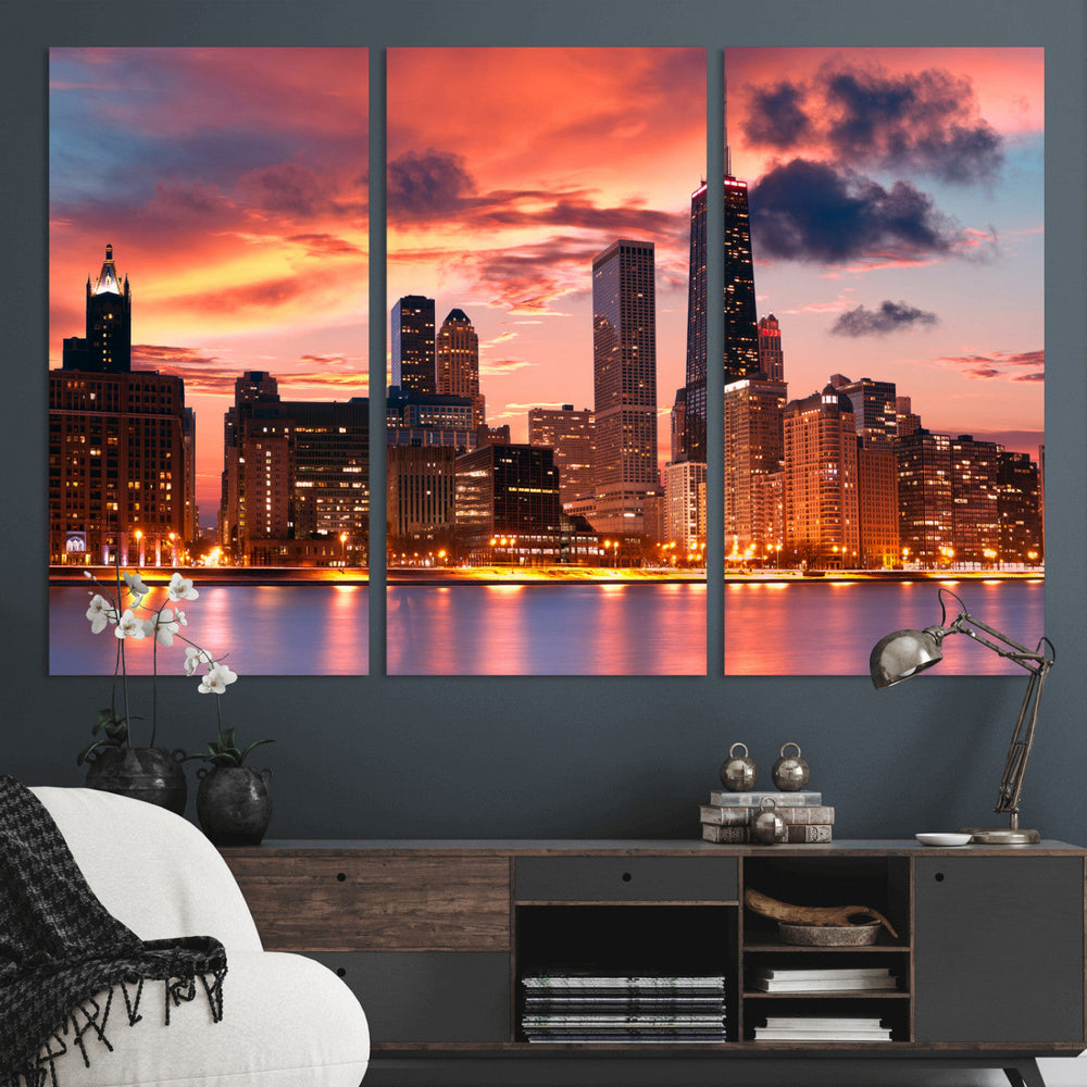 Chicago Wall Art Canvas Print - Chicago City Downtown Night