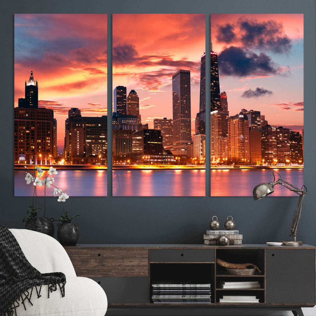 Chicago Wall Art Canvas Print - Chicago City Downtown Night