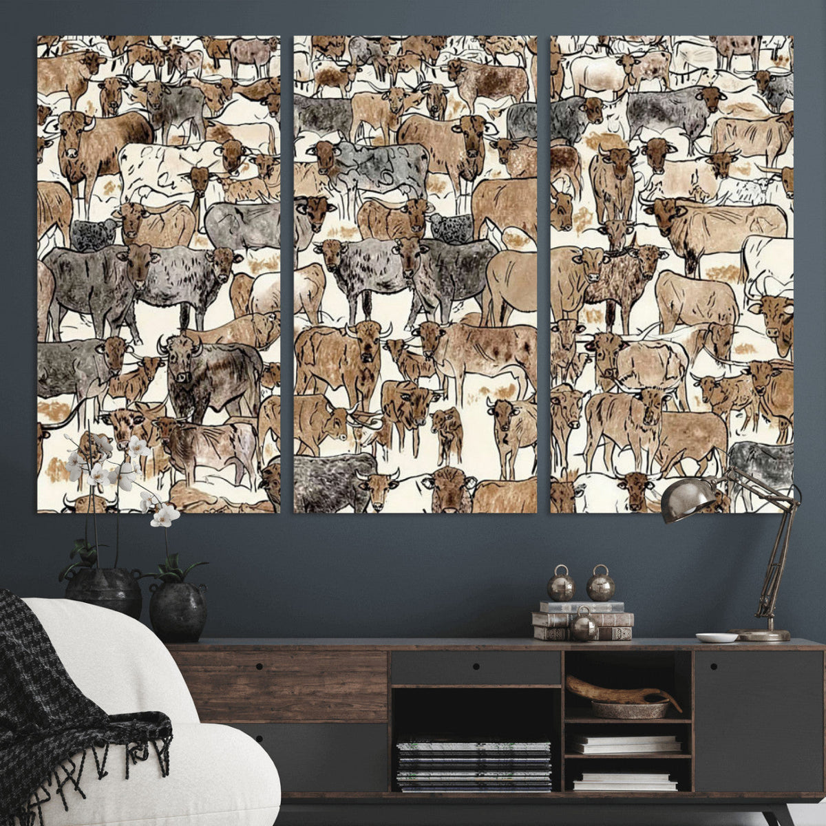 Abstract Longhorn Wall Art Canvas Print - Cow Animal Drawing