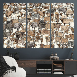 Abstract Longhorn Wall Art Canvas Print - Cow Animal Drawing