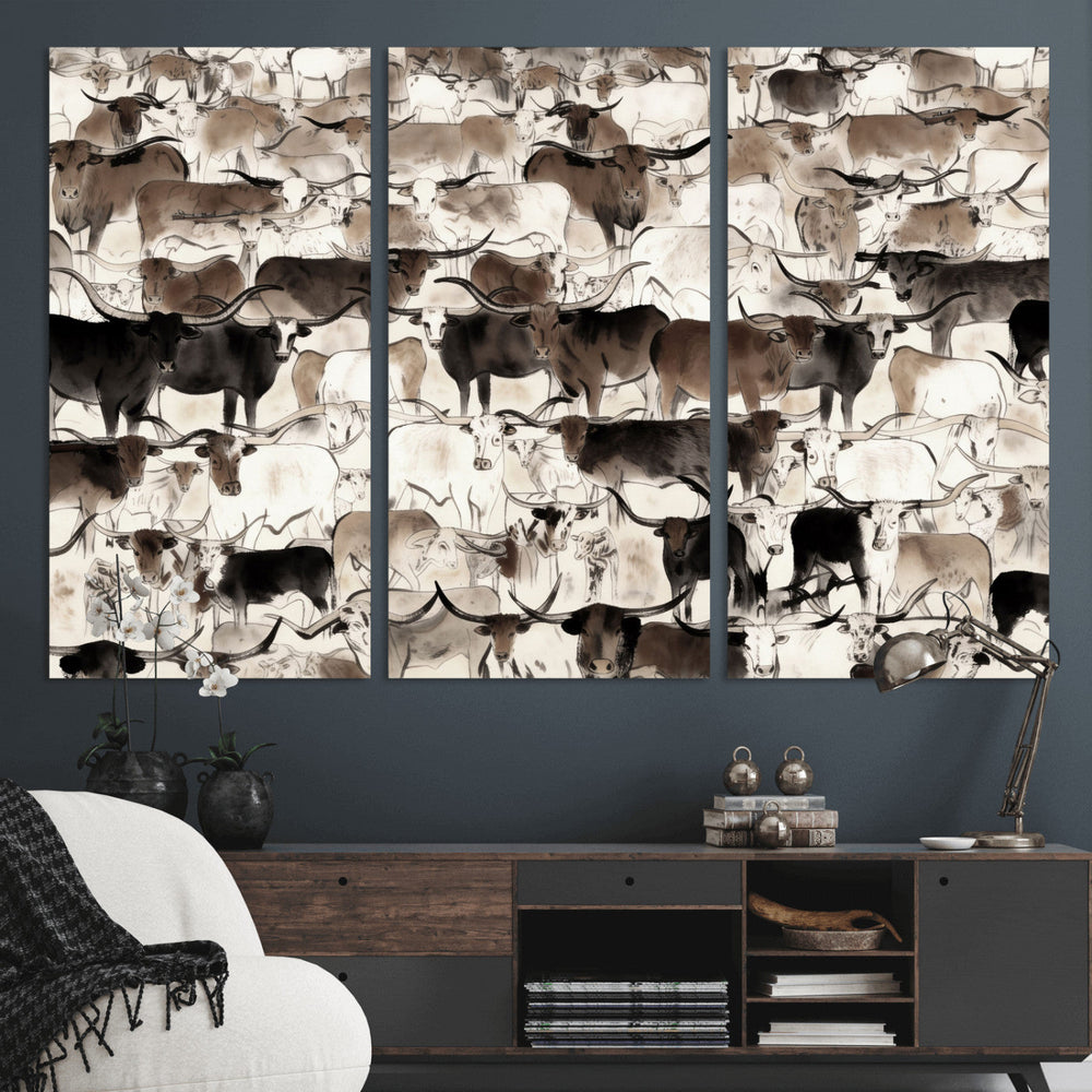 Abstract Texas Longhorn Print - Longhorn Herd Print for
