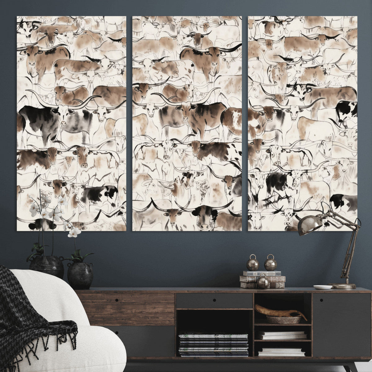 Abstract Texas Cow Canvas Print for Cabin and Western Home