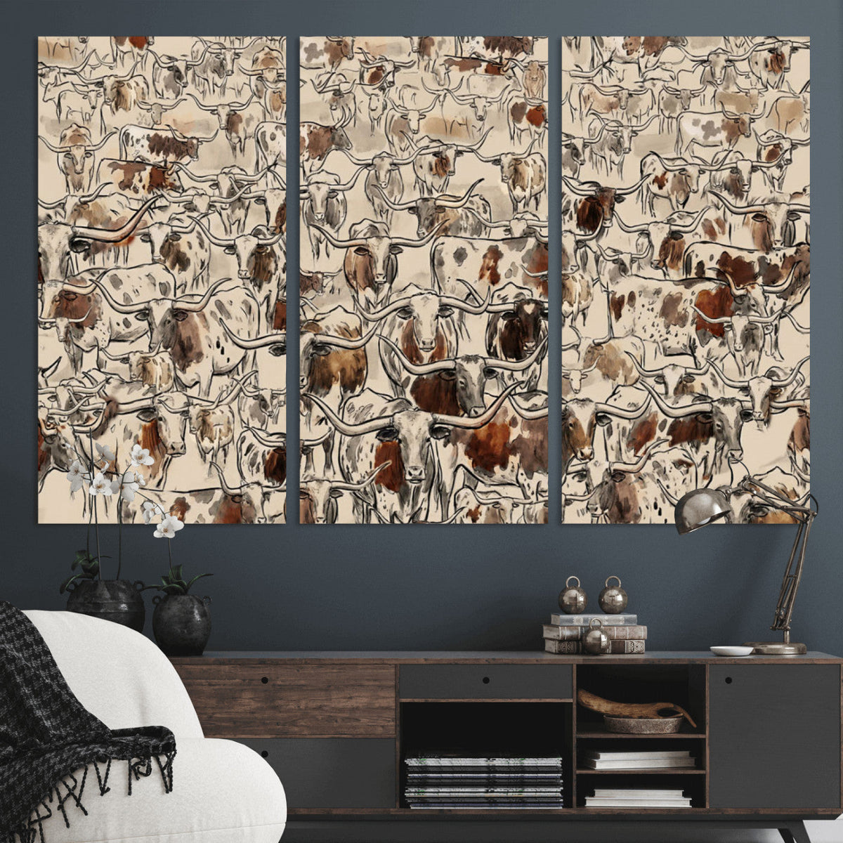 Abstract Longhorn Wall Art Canvas Print - Farm Animal