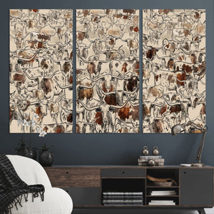 Abstract Longhorn Wall Art Canvas Print - Farm Animal