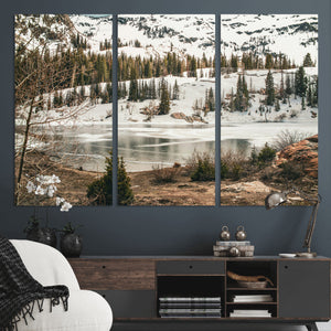 Snowy Mountain Landscape Wall Art Canvas Print, Alpine Pine