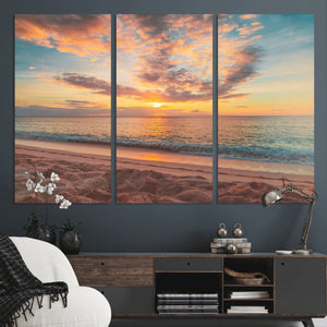 Sunset Beach Wall Art Canvas Print – Soft Coastal