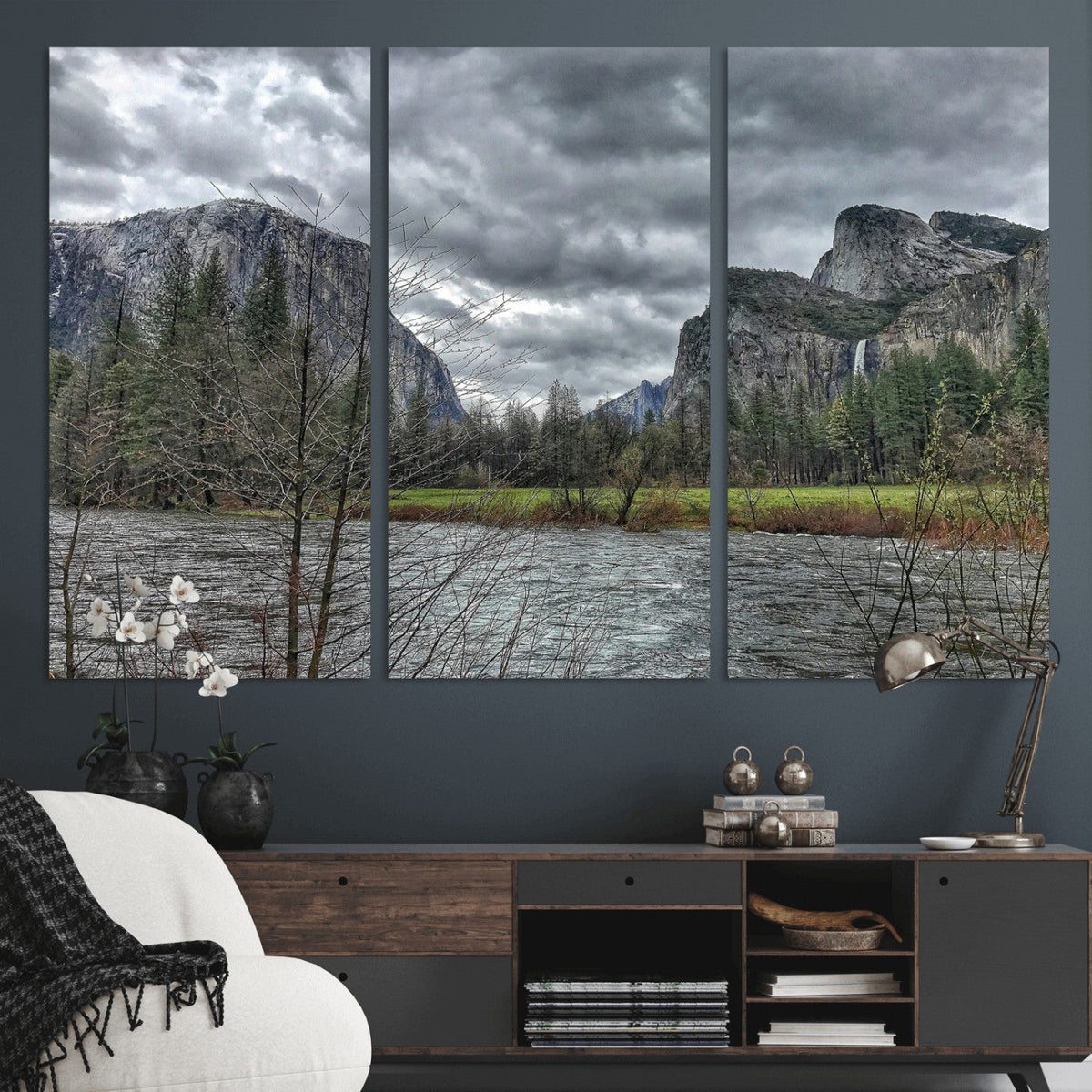 Yosemite Valley River Wall Art Canvas Print, Granite Cliffs