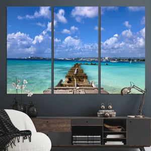 Caribbean Ocean Pier Seascape Wall Art Canvas Print,